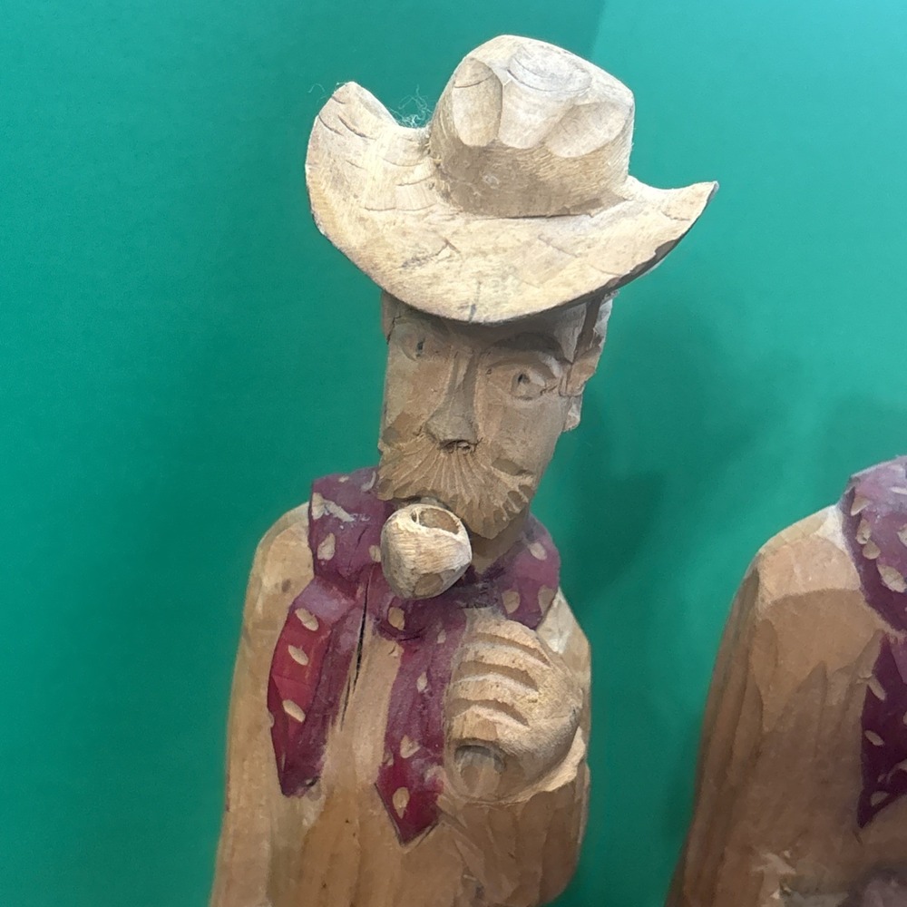 VTG Hand Carved Figures Grandpa Farmer Cowboy Hand Signed Painted Western Decor - Picture 6 of 9